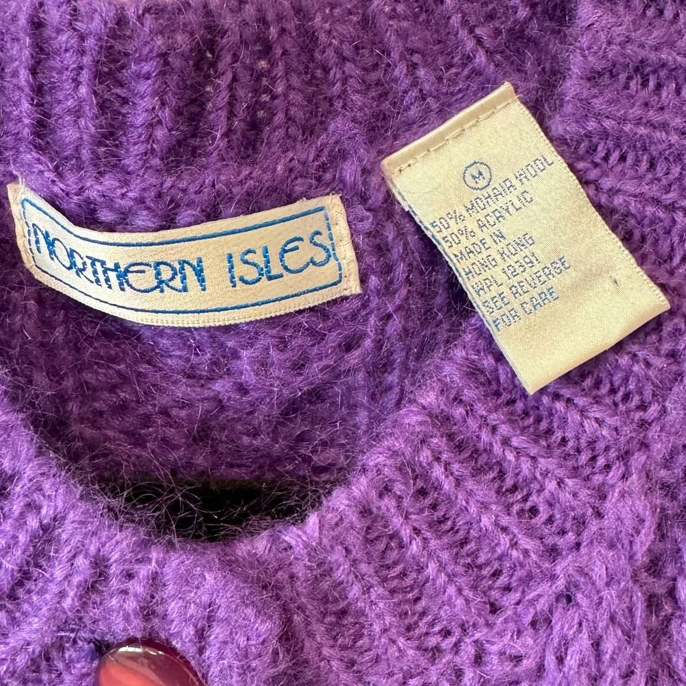 Northern Isles Purple Mohair Blend Cable Knit‎ Cardigan - Size Medium - Picture 4 of 11